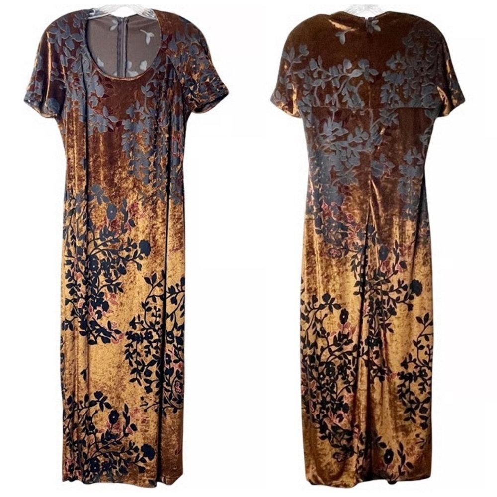 Vintage Joseph Ribkoff Crushed Velvet Floral Dress Sz 6